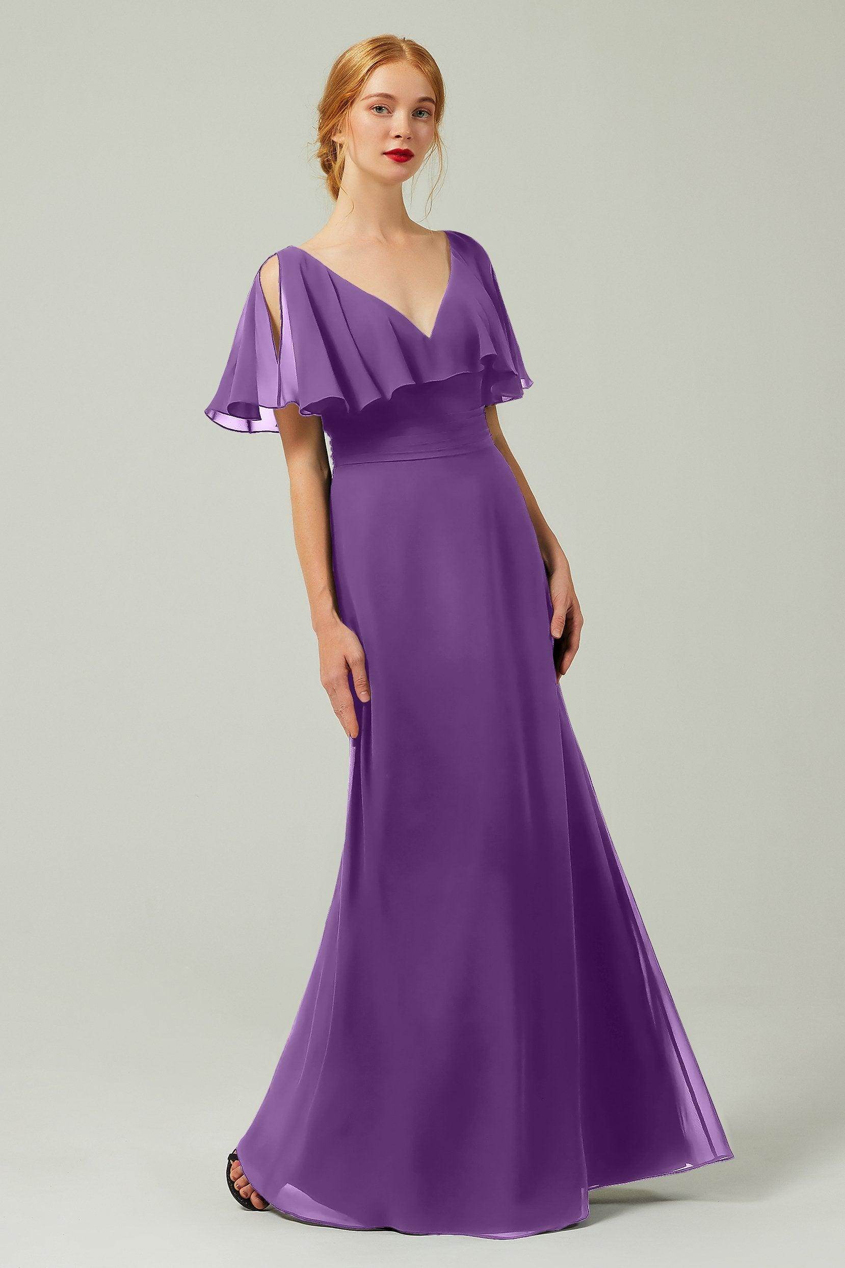 Sheath-Column Floor Length Chiffon Bridesmaid Dress Formal Dresses CB0341 - COCOMELODY